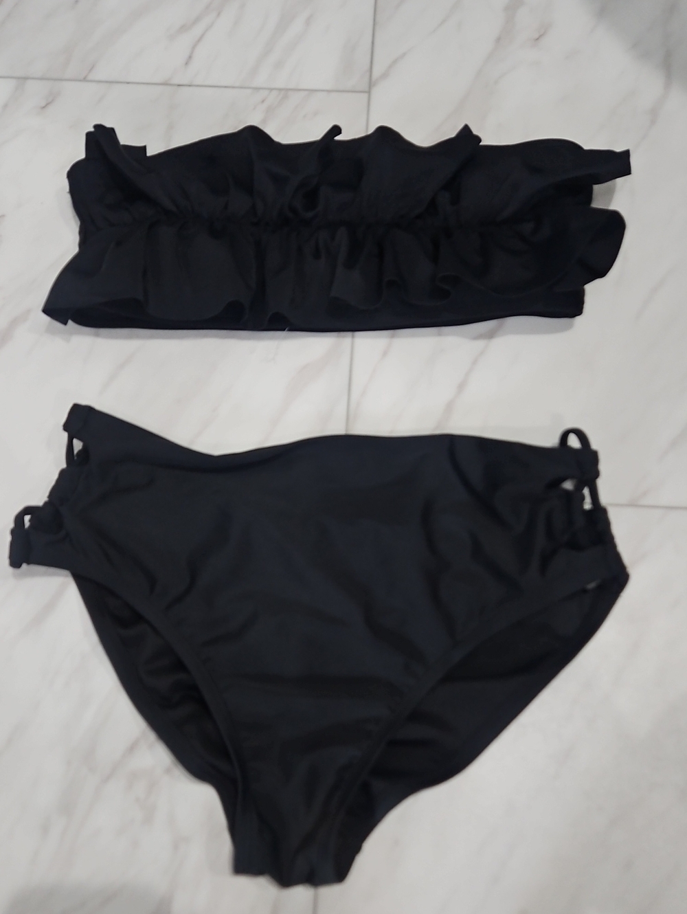 Time and Tru Black Ruffle Bandeau Bikini Set